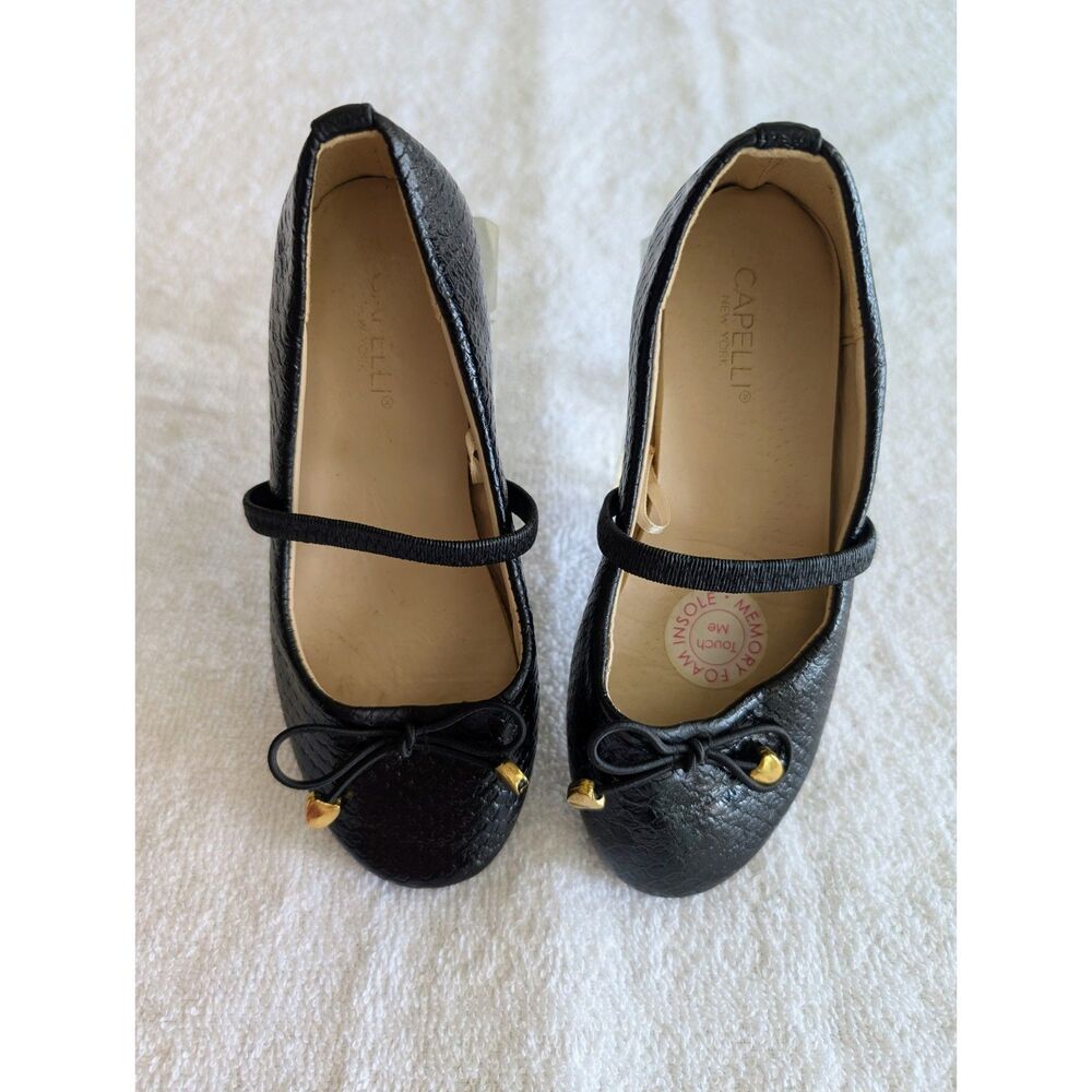 Capelli New York Girls Size 11 Ballet Flats Mary Jane Bow Gold Hearts